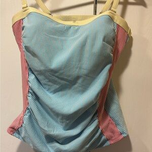 Lands' End Striped Swim Top in Blue, Yellow & White